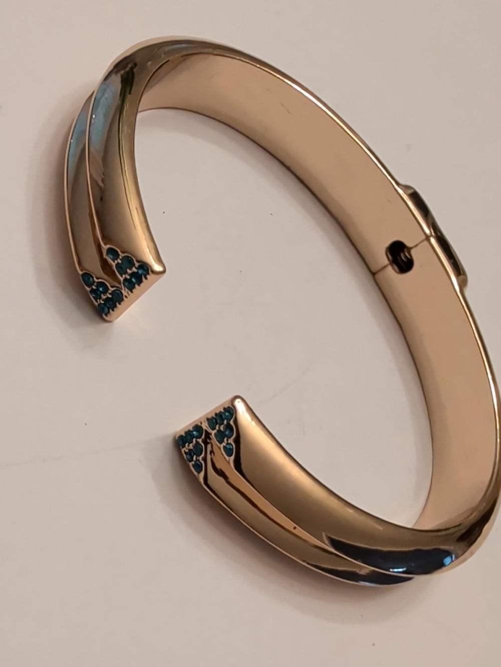 Gold-Tone Open Cuff Bracelet with Teal Crystal Accents